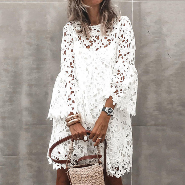 EVE Lace Hollow Out Dress+Sling Dress 2 Piece Set GXRF-QC015