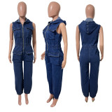 EVE Zipper Sleeveless Denim Jumpsuit LX-6069