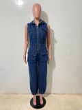 EVE Zipper Sleeveless Denim Jumpsuit LX-6069