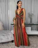 EVE Deep V Neck Print Maxi Dress XHXF-472