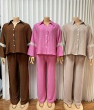 EVE Embroidered Long-Sleeve Shirt Pants Suit GMYU-10107