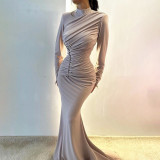 EVE Solid Color Ruched Maxi Dress XEF-K25D81894