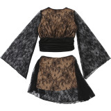EVE V Neck Lace Patchwork Skirt Suit XEF-K25S82803