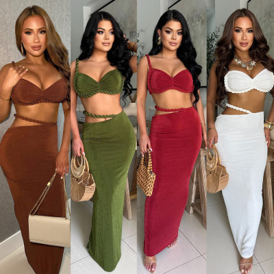 EVE Solid Color Wrap Chest Two Piece Skirt Set GTYZ-7584