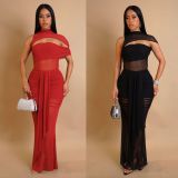 EVE Hollow Out Mesh Ruched Dress 2 Piece Set GTYZ-7583