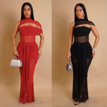 EVE Hollow Out Mesh Ruched Dress 2 Piece Set GTYZ-7583