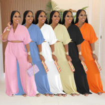EVE Solid Color Half Sleeve Pant Suit GTYZ-7589
