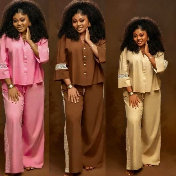 EVE Embroidered Long-Sleeve Shirt Pants Suit GMYU-10107