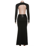 EVE Deep V Neck Hollow Out Maxi Dress XEF-K25D83857
