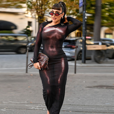 EVE Long Sleeve Slash Neck Long Dress XEF-K25D82024