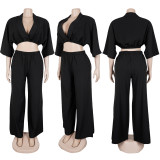 EVE Solid Color Half Sleeve Pant Suit GTYZ-7589