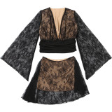 EVE V Neck Lace Patchwork Skirt Suit XEF-K25S82803