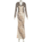 EVE Fur Neck Print Two Piece Skirts Set XEF-K25S84126