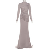EVE Solid Color Ruched Maxi Dress XEF-K25D81894
