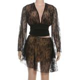 EVE V Neck Lace Patchwork Skirt Suit XEF-K25S82803