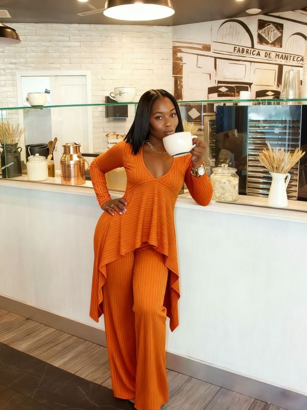 EVE V Neck Irregular Two Piece Pants Set YS-2508