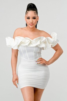 EVE Off Shoulder Ruffles Mini Dress GMYU-9611