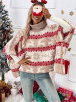 EVE Christmas Reindeer Print Color-Block Sweater GZYF-1062