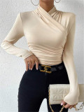 EVE Solid Color Cross Ruched T Shirts GZYF-1033