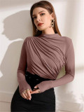 EVE Pleated Solid Color T Shirt tGZYF-1076