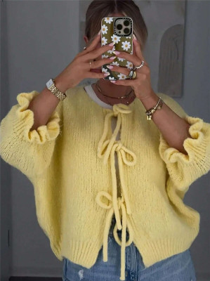 EVE Solid Color Tie Up Sweater GZYF-1003