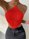 EVE Tie Up Halterneck Backless Knits Tank Tops GZYF-1009