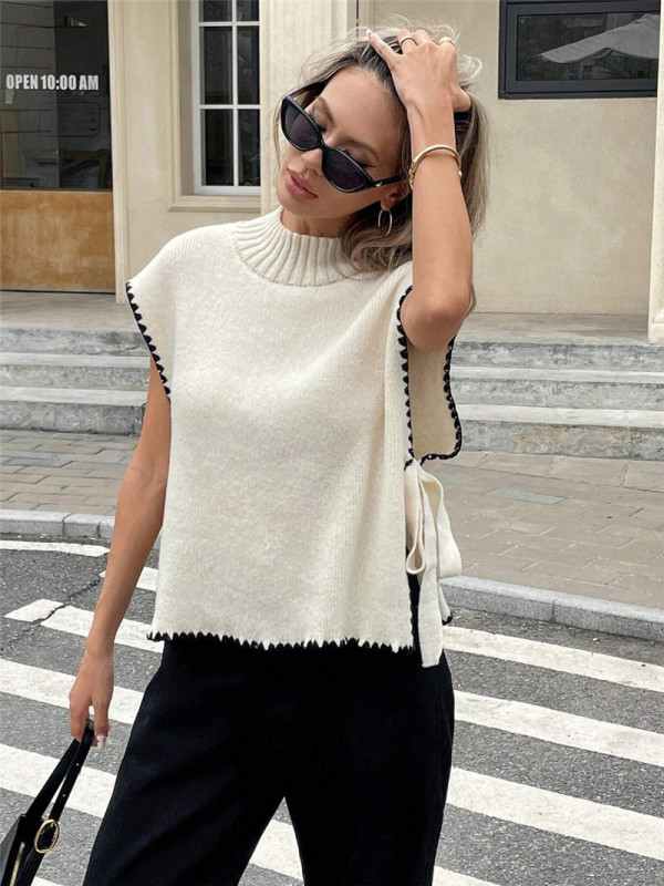 EVE Sleeveless Contrast Color Tie Up Tops GZYF-1155