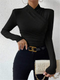 EVE Solid Color Cross Ruched T Shirts GZYF-1033