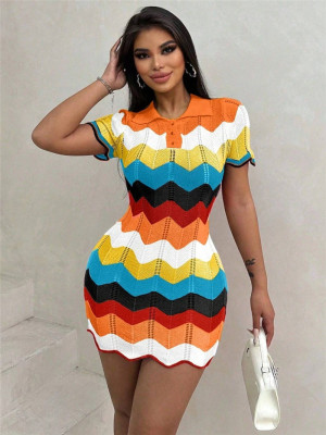 EVE Contrast Color Knits Sweater Dress GZYF-1050