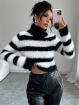 EVE Stripe Black White Color Block Sweater GZYF-1036