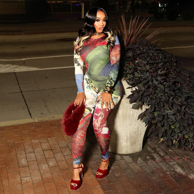 EVE Print Long Sleeve Tight Jumpsuit GZJQ-K25Q84127