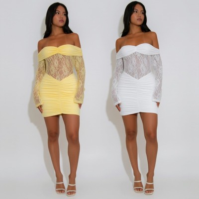 EVE One Shoulder Lace Ruched Mini Dress GZIY-6298-1