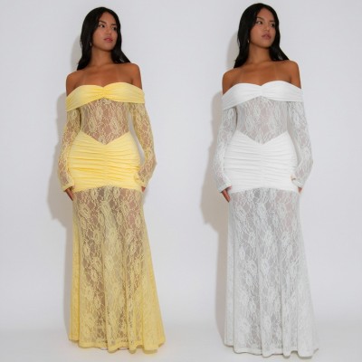 EVE Lace Patchwork Ruched Maxi Dress GZIY-6298