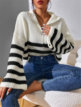 EVE Stripe Color Block Zipper Sweater GZYF-1017
