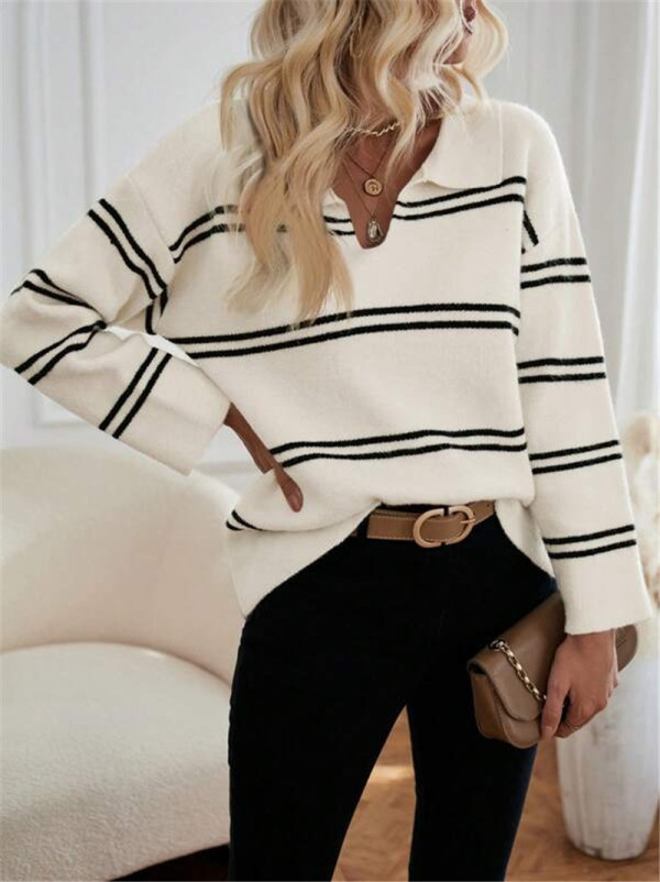 EVE V Neck Stripe Sweater GZYF-1006
