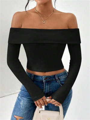 EVE Off Shoulder Solid Color T Shirt GZYF-1011
