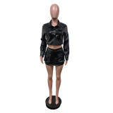 EVE PU Leather Long Sleeve Short Suit MEM-88671