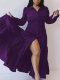 EVE Plus Size Solid Color Lapel Maxi Dress HNIF-064