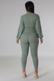 EVE Solid Color Tie Up Two Piece Pants Suit XHXF-8729
