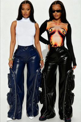 EVE Zip-Off Multi-Pocket Leather Pants YMEF-58035