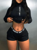 EVE Letter Print Zipper Two Piece Shorts Set HNIF-1127