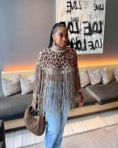 EVE Casual Leopard Print Tassel Knits Tops TR-1347