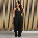 EVE V Neck Sleeveless Vest Pants Suit SHMF-6183