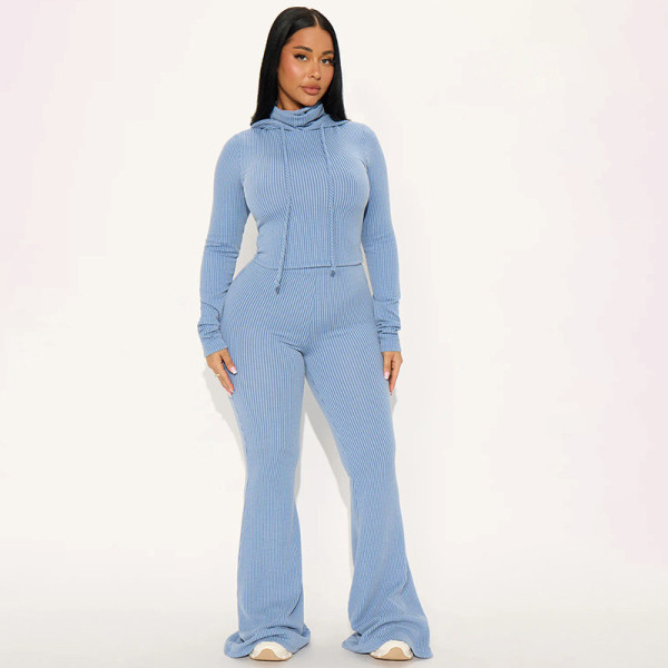 EVE Fashion Hooded Top And Flared Pants Two Piece Sets GSBD-Q25ST339