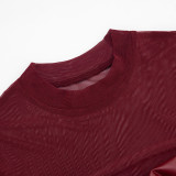 EVE Solid Color Sexy Mesh PU Leather Long Sleeve Bodysuit GSBD-J25BS353