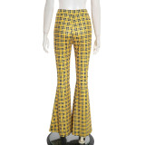 EVE Fashion Vintage Plaid Print Flared Pants GSBD-D25PT453