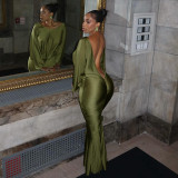 EVE Solid Color Elegant Long Sleeve Backless Maxi Dress GSBD-Y25DS458