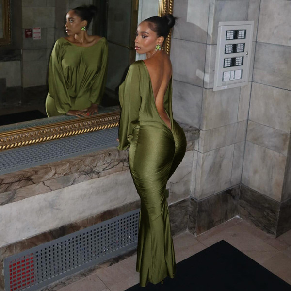 EVE Solid Color Elegant Long Sleeve Backless Maxi Dress GSBD-Y25DS458