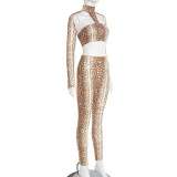 EVE Snake Print Crop Top And Pants Two Piece Sets GSBD-J25ST344