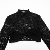 EVE Sexy Lace Long Sleeve Top Short Skirt Suit GSBD-D25ST402